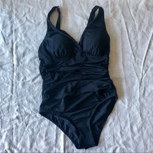 Jantzen Black One Piece Swimsuit Size 14 V-neck